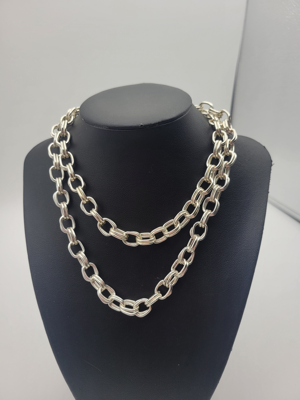 Monet Heavy Silver-Tone Double Strand Link Necklace